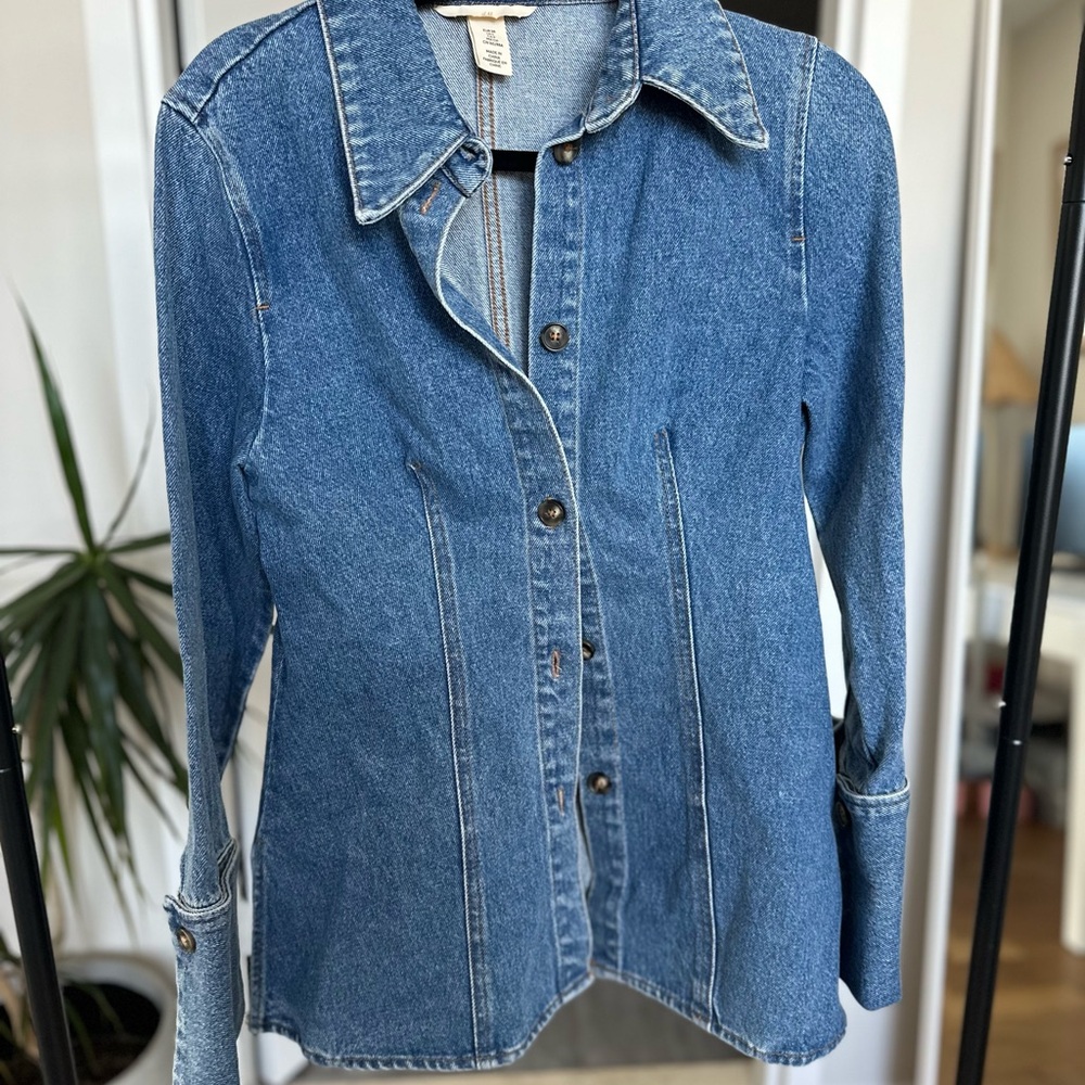 H&M denim button down with cuff sleeves